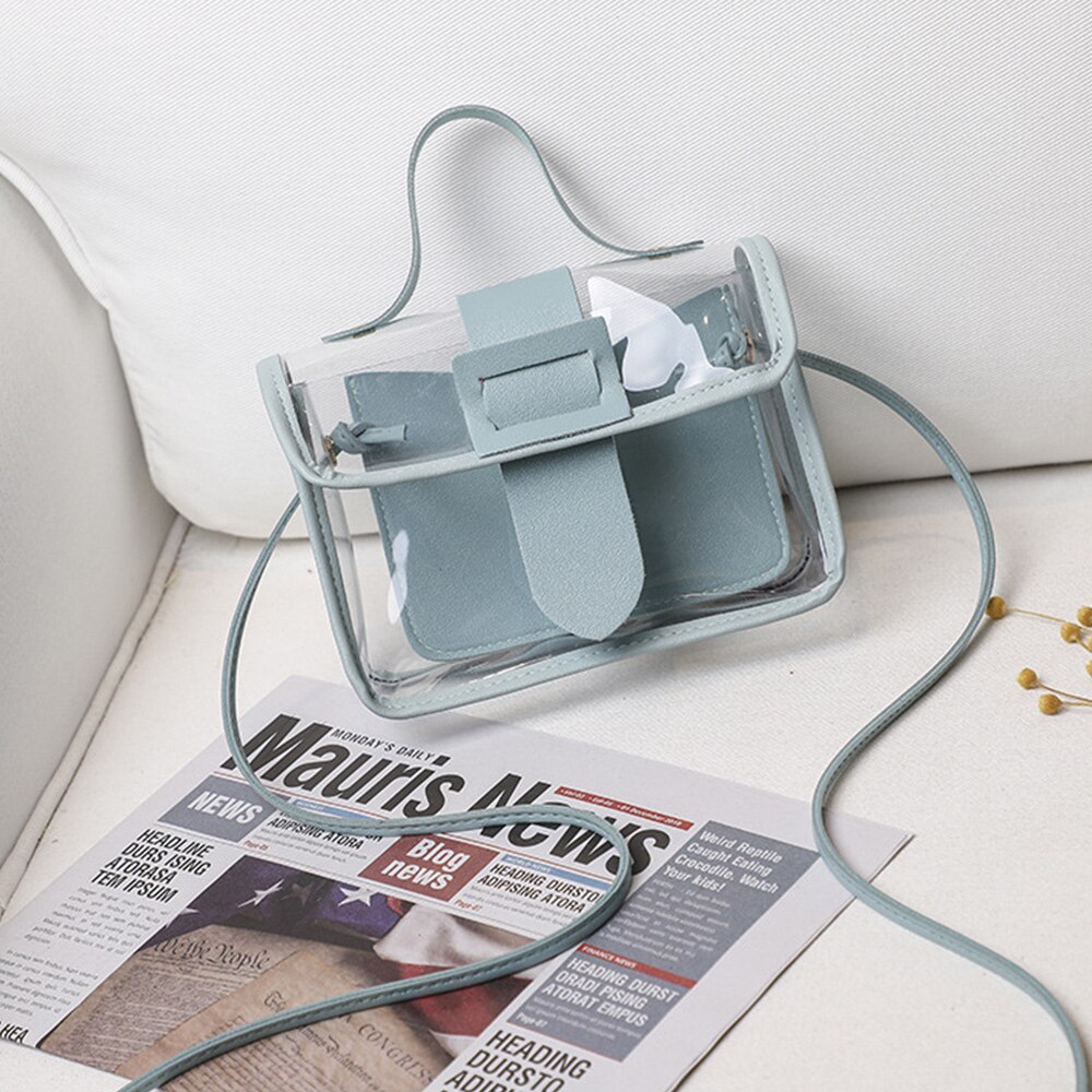 Nouvelle dames gelée transparente petit sac femmes grande boucle sac à bandoulière sacs à bandoulière voyage sac à main pour femmes: Bleu ciel