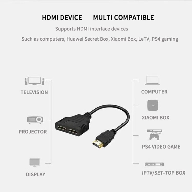 Profession HDMI Adapter Cable 1 Male To Dual HDMI 2 Way Female 4K 3D Y Splitter Cable for Laptop TV Monitor 1080P 1 in 2 Out PC