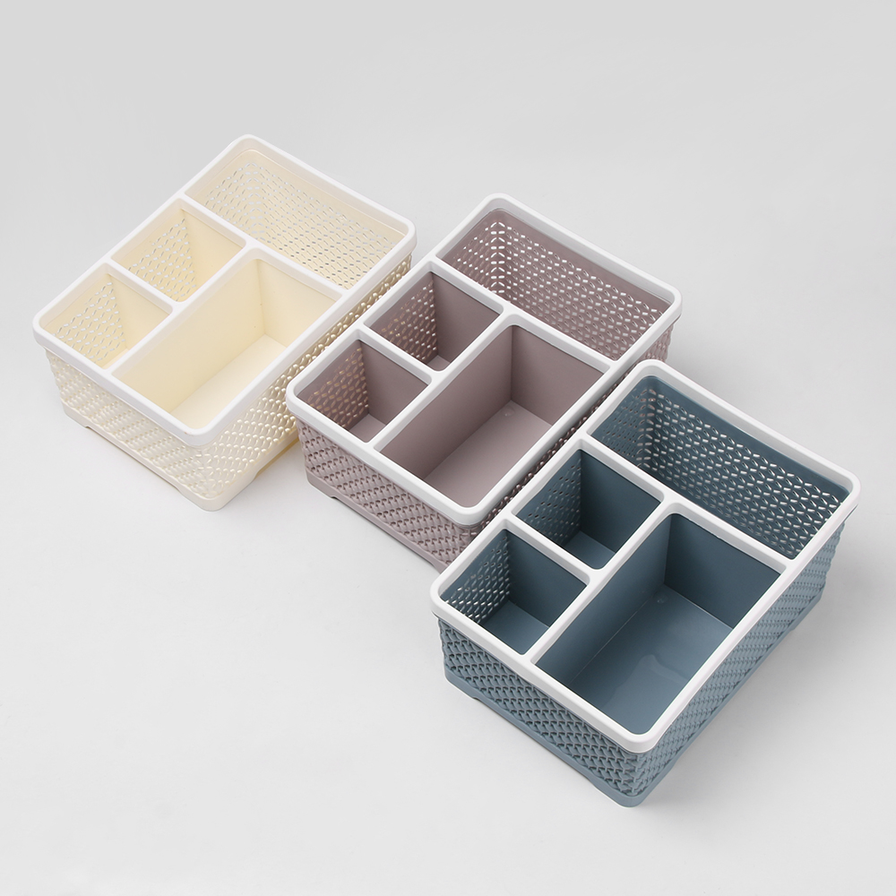 1pc rotan gevlochten multi-grid houder desktop organizer opbergdoos bureau afwerking bureau decoratie kantoorbenodigdheden schoolbenodigdheden