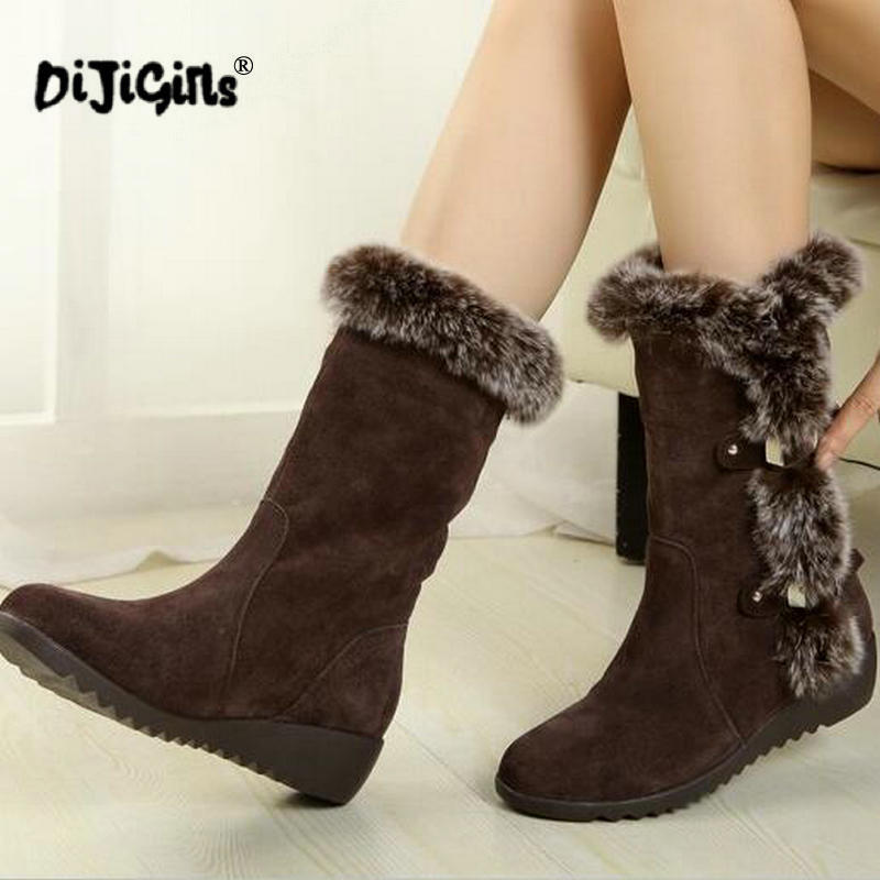 Neue Heiße Frauen Stiefel Herbst Flock Winter Damen Schnee Stiefel Schuhe Oberschenkel Hohe Wildleder Mid-Kalb Stiefel