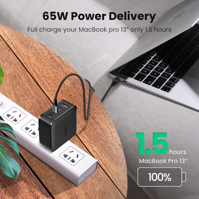 Ugreen PD 65W Ladegerät GaN USB Typ C Ladegerät für Apple MacBook Air iPad Pro Samsung Tablet Schnelle Ladegerät für Nintendo Schalter