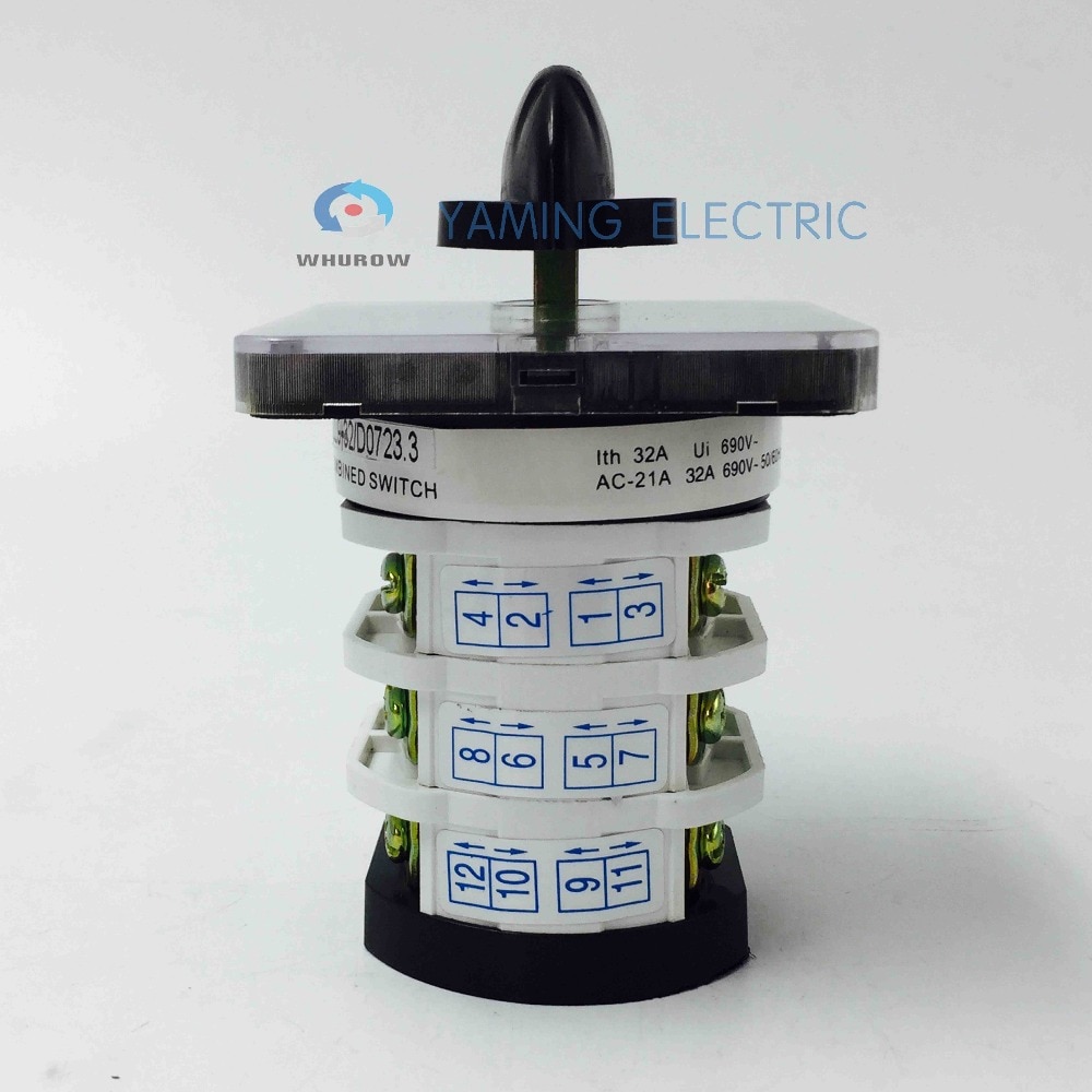 3 phase change over switch 32A 3 poles 3 position manual transfer selector on-off-on rotary cam switch YMZ12-32D0723.3