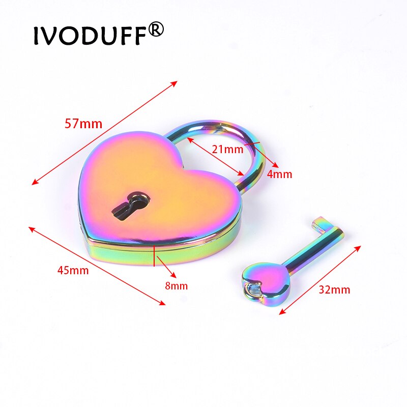 Regenbogen Farbe Herz Schloss Mit Schlüssel, Metall Vorhängeschloss Herz form 45x59mm Mit Hoher