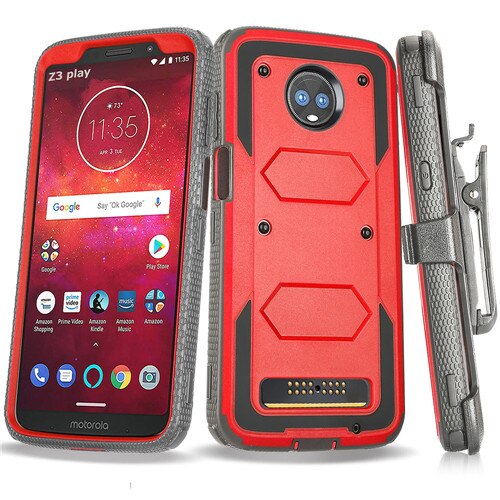 Heavy Duty Hybrid Armor Case Shockproof Impact Beschermende Riemclip Holster Kickstand Cover Voor Motorola Moto Z3/Moto Z3 spelen