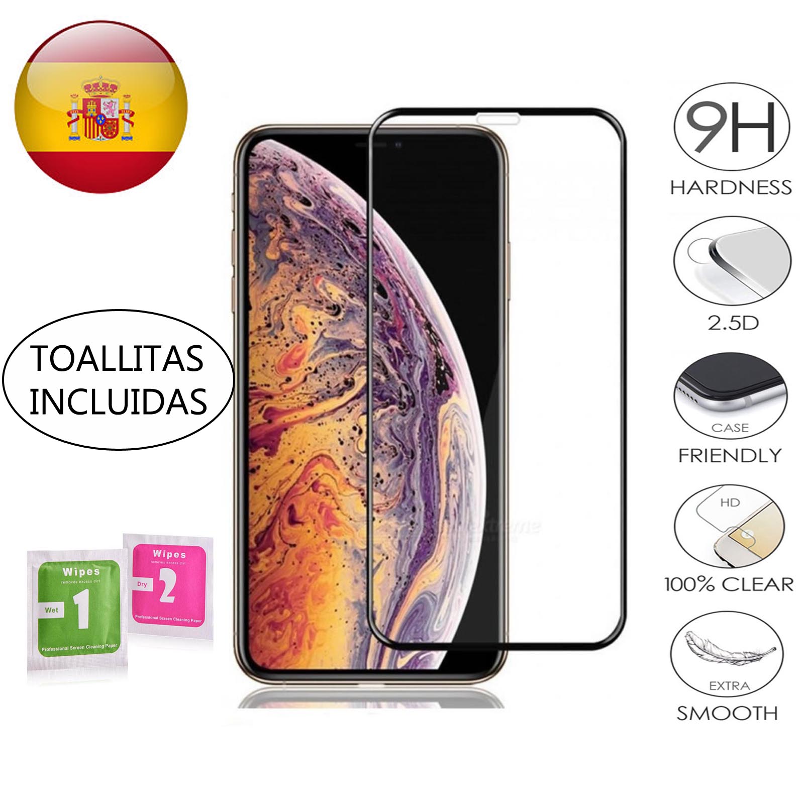 Tempered glass screen Protector for Apple Iphone X or XS or 11 Pro Black