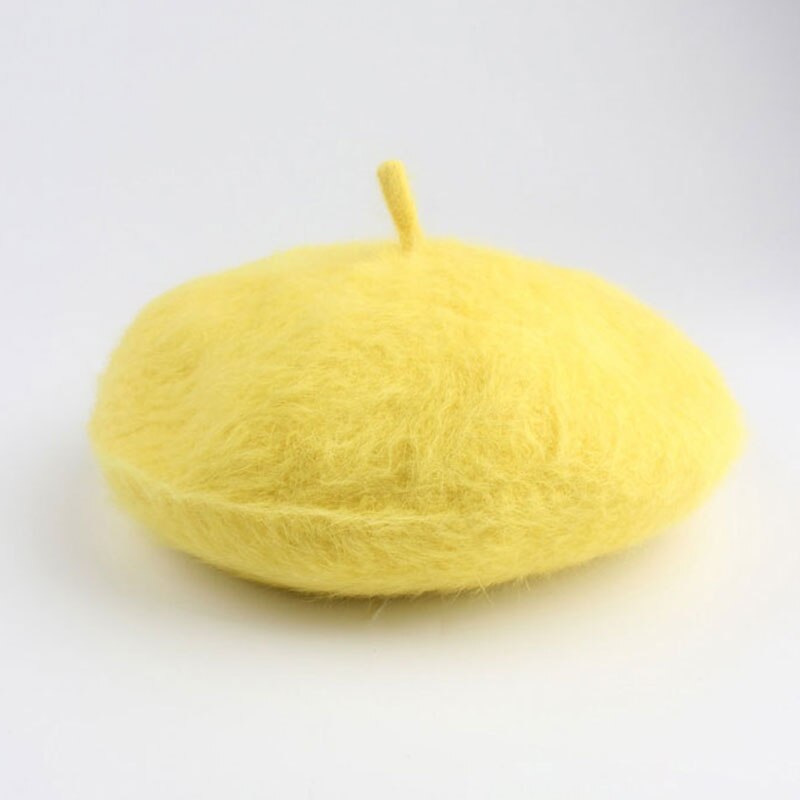 Høst vinter kanin pels beret lue for kvinner jenter solid varm baret fransk lue utendørs reise beret maler lue dame cap: Gul