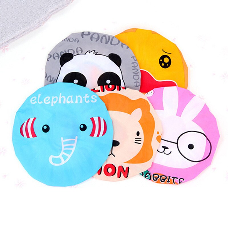PVC Waterproof Shower Caps Eco-friendly Cartoon Lovely Elastic Band Hat Bath Cap Bathroom Supplies Shower Cap