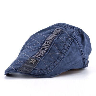 Gorros Retro para hombre, boina de algodón con letras bordadas, gorra con visera, gorra informal, Gorras Planas con hueso, boina para hombre: Azul