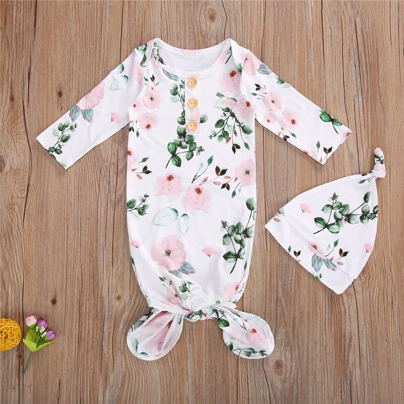 Newborn Baby Floral Swaddle Blanket Toddler Girl Boys Receiving Blanket Infant Swaddle Wrap Hat 2pcs