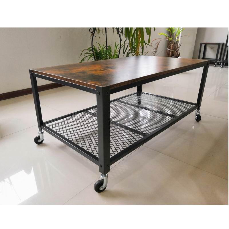 Modern Table with A Shelf Rectangle Side Table Coffee Tables for Living Room Simple Steel Frame with wooden plate table