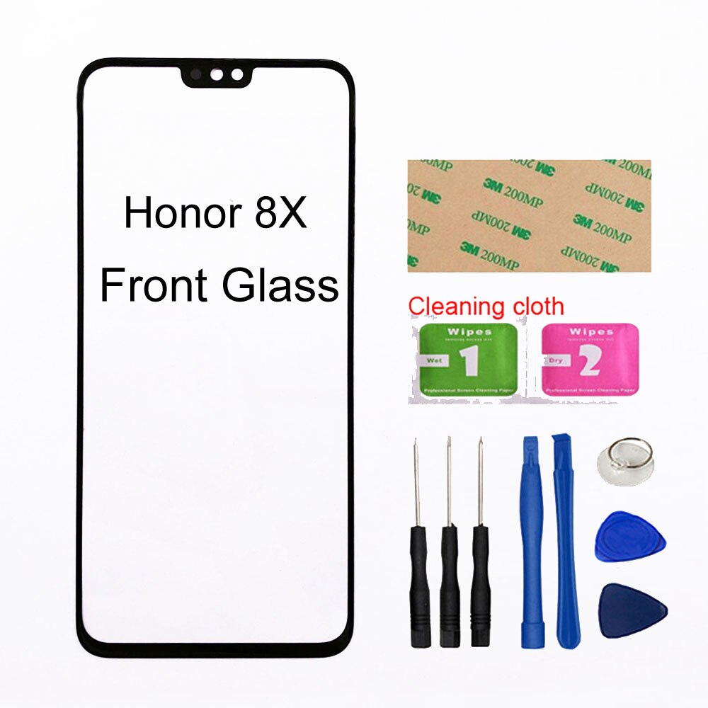 per Huawei Honor 8C 8X (Senza LCD tocco schermo) del Pannello Frontale di Vetro Esterno Della Copertura Parti di Montaggio: 8X nero Tools