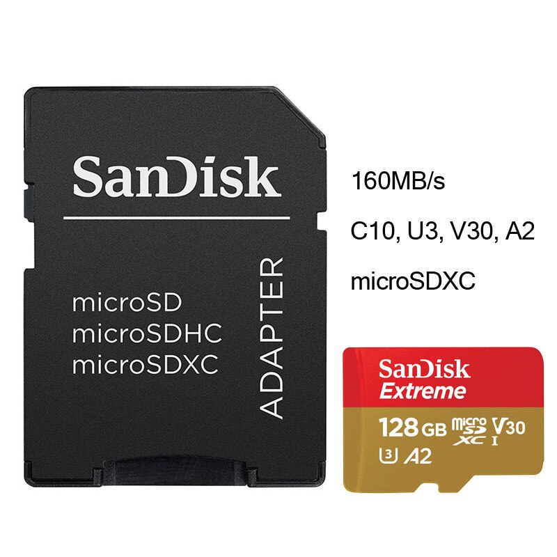 Karta pamięci SanDisk karta Micro SD C10 V30 U3 4K 32GB 64GB 128GB 256GB karty TF dla kamera na deskę rozdzielczą monitorowanie wideo Smartphone drony: sandisk-tf-160M-128G