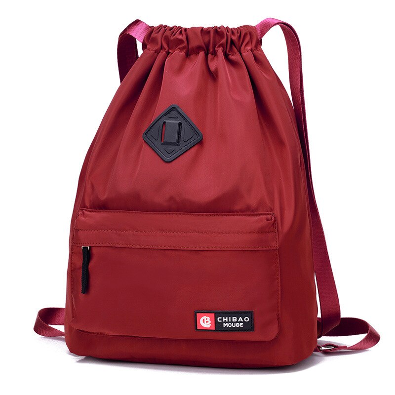 Pliable corde sacs à dos voyage sac à bandoulière hommes et femmes étanche en nylon sac à dos sac à cordon sport en plein air modis étanche: Wine red