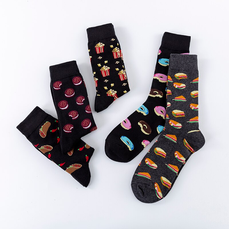 Moda mulaya glada strumpor män/kvinnor chili tortilla kex smörgås popcorn mörk mat serie roliga strumpor han skateboard strumpa
