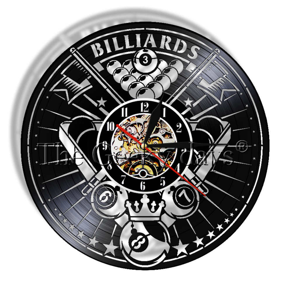 Billard vinyle Record silencieux horloge murale billard chambre mur signe décor billard joueur Unique Vintage maison suspendus décor: Without LED