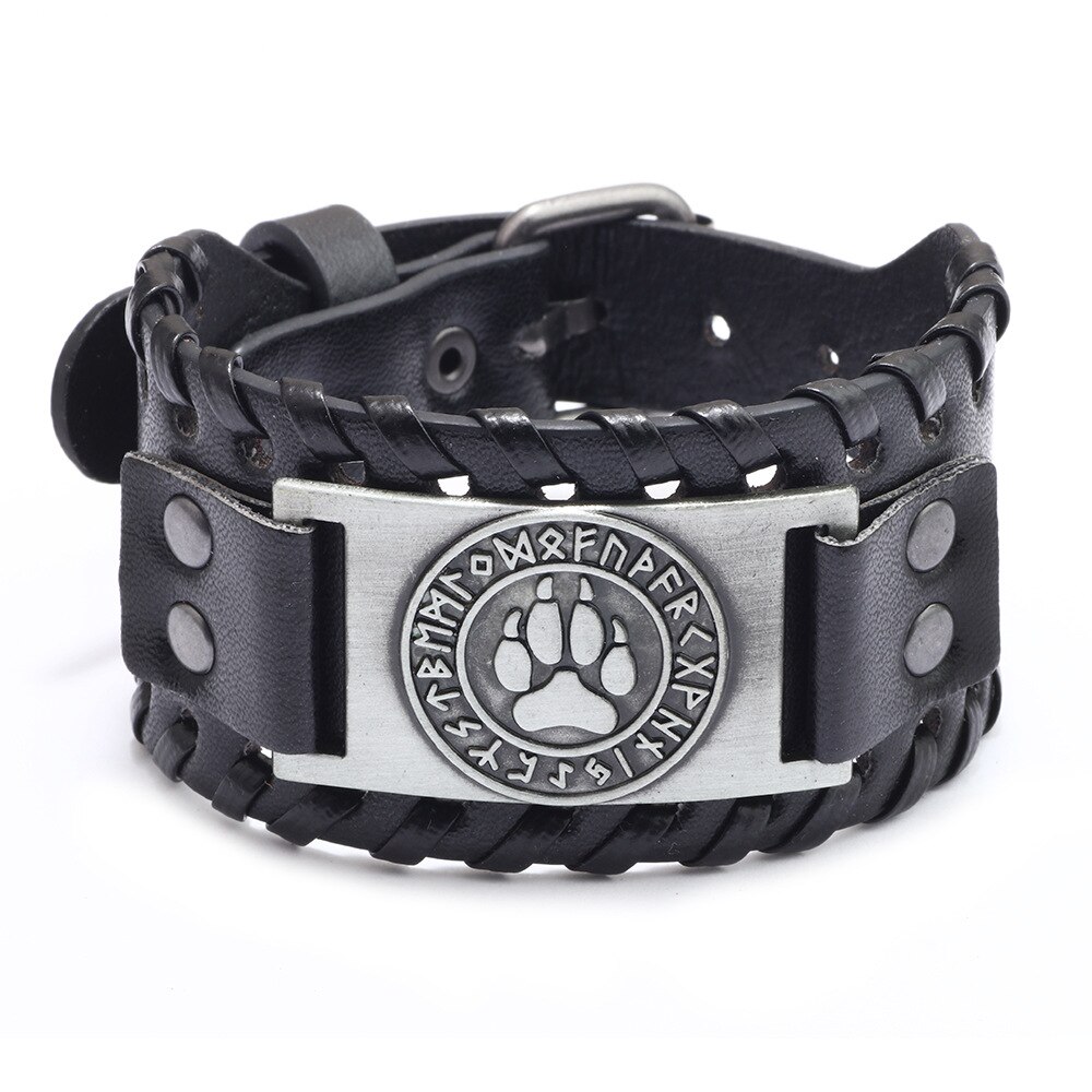 Nordic Viking Rune Beerpoot Patroon Armband Mannen Mode Metalen Lederen Geweven Sieraden Dier Accessoires Party: B