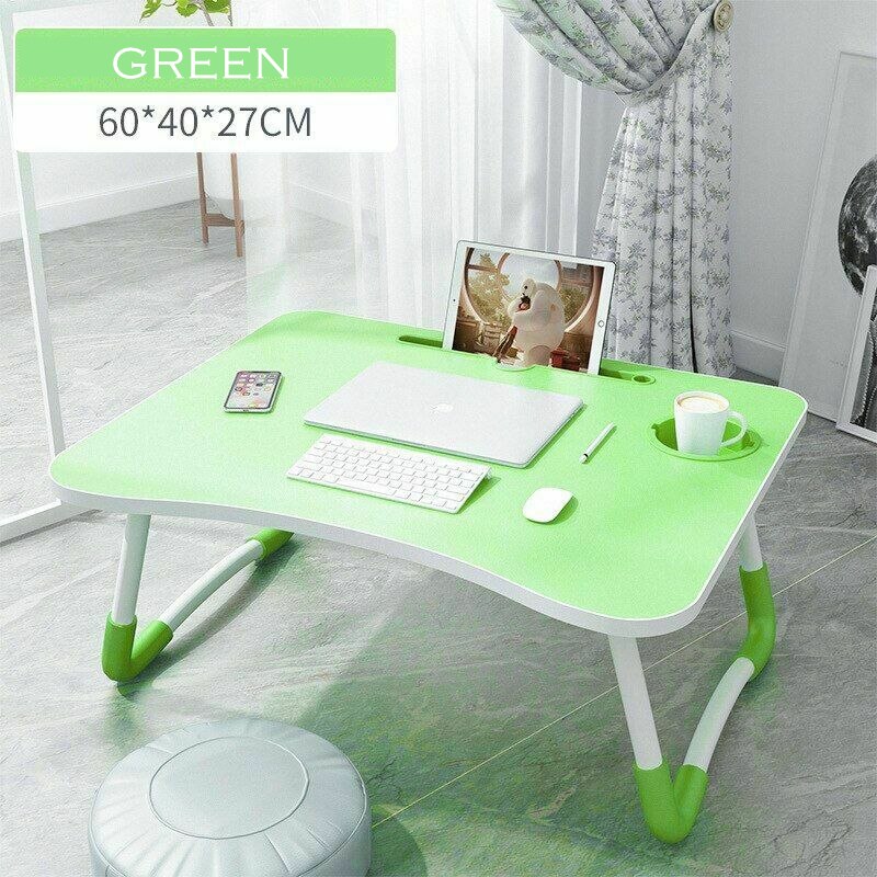Mesa plegable para ordenador portátil con agujero en la ranura, escritorio portátil para cama, sofá, mesa de estudio: green