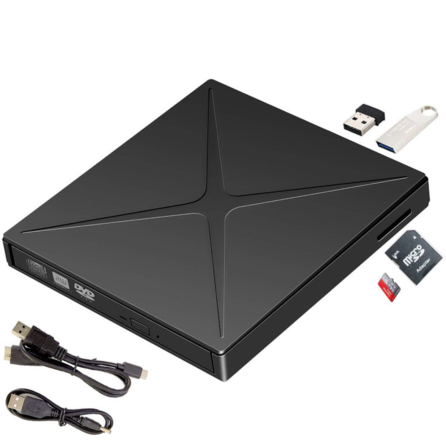 Hannord CD/DVD Optical Drives External +/-RW ROM USB 3.0 Type-C 5in1 Slim Portable Drive Reader External Burner with SD TF Slot: green