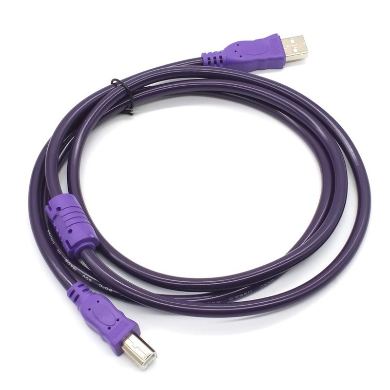 USB 2.0 Printer Cable Type A Male To Type B Male Dual Shielding High Speed Transparent Purple 1.5/3/5/10M
