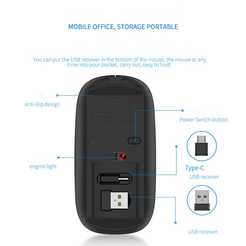 Drahtlose Maus Stille PC Maus Wiederaufladbare Maus 2,4G USB Band-C Optische Mäbenutzen Für Laptop PC Tabelt Clever telefon