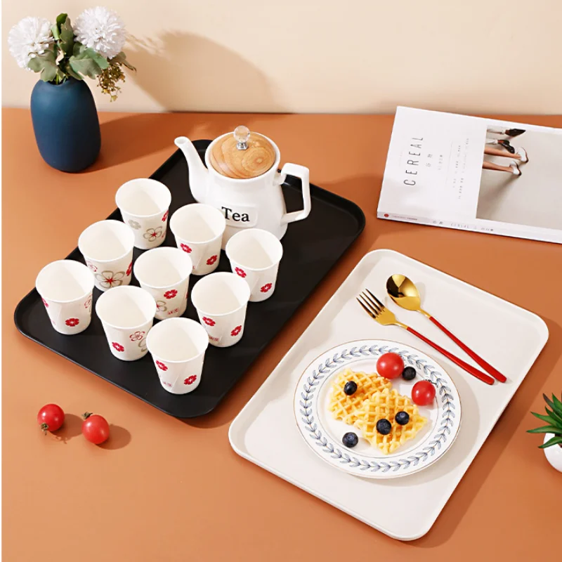 Plateau en plastique rectangulaire, grands plateaux de service pour hôtel, Restaurant, plat à thé, eau, petit déjeuner à la maison, poêle à pain, organisateur de Table basse