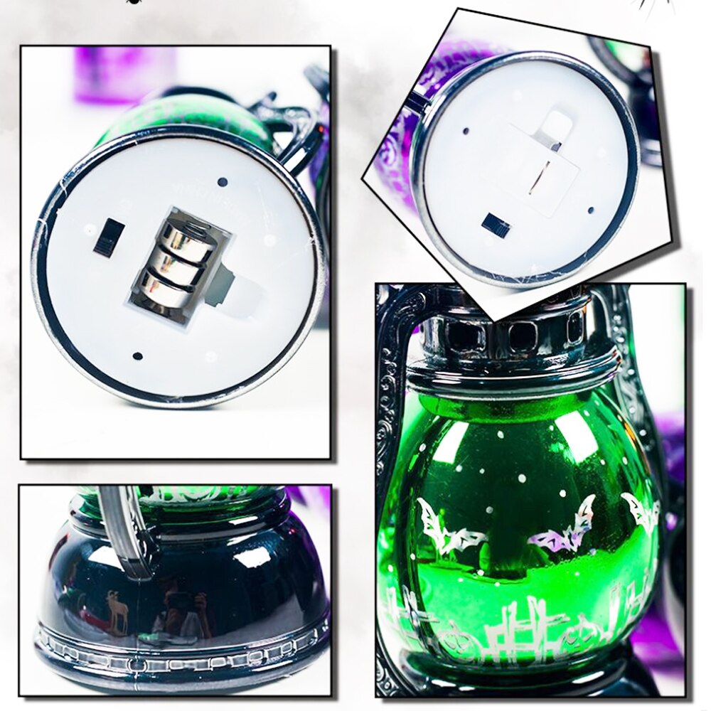 Décoration Halloween petite lampe à huile sorcière décoration petite lampe à huile rétro poney lanterne barre créative Halloween ambiance mise en page