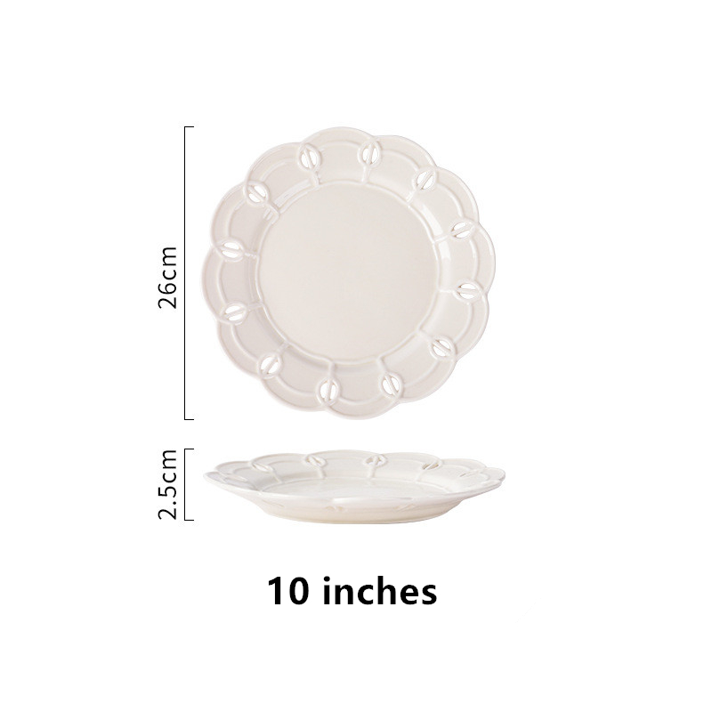European Decorative Border Plate White Ceramic Wedding Party Dessert Tray Cake Dish Home Pasta Bread Breakfast Service Plate: 1 Plate C