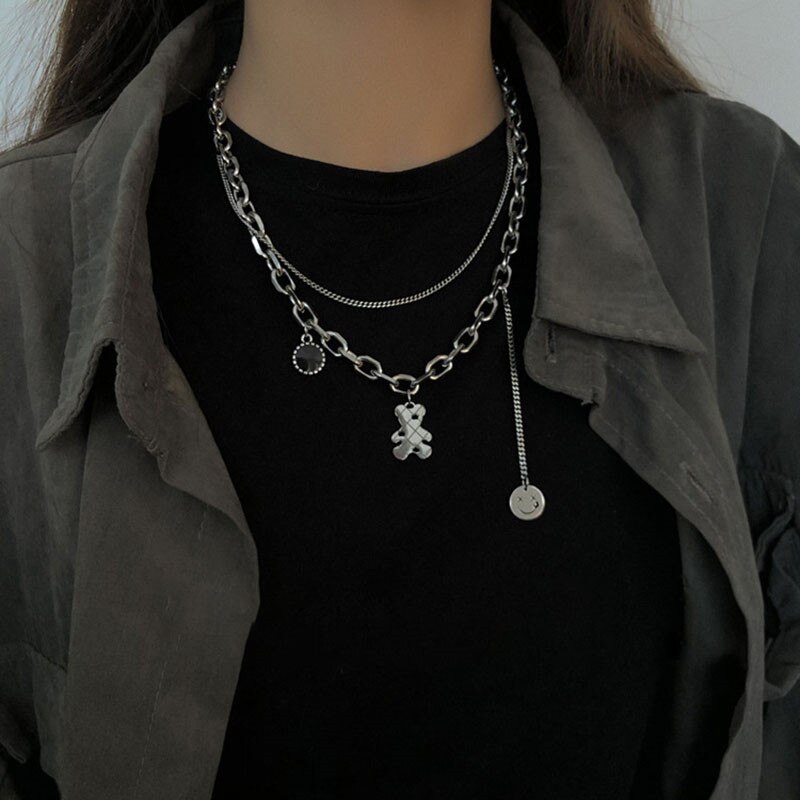Korean Stainless Steel Choker Layered Necklace Women Punk Trendy Dainty Chain Statement Pendant Hip Hop Jewelry: x612
