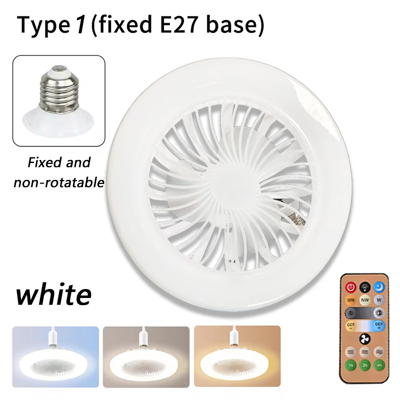 3-in-1 energiesparende Deckenventilatorlampe mit Fernbedienung, stufenlos dimmbar, E27-Sockel, unteres Geräusch, stumm, dekoratives LED-Licht, 85–265 V: WEISS