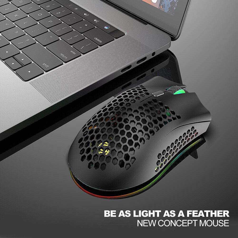 BM600 2.4GHz Wirelees Gaming Mouse 1600DPI Adjustable Honeycomb Gamer Mice 7 Buttons RGB Backlight Computer Mouse