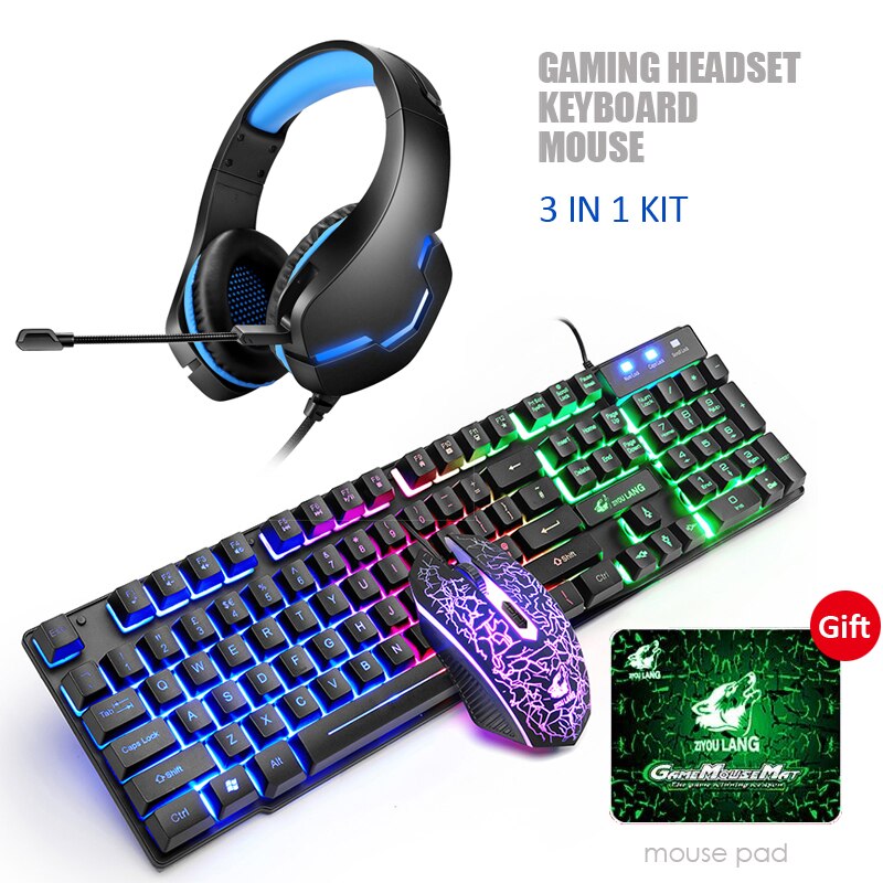 Gaming Keyboard And Mouse Combos with Colorful LED Backlit +Gaming Headset Deep Bass with MIC for PS5/ PS4/ XBOX/ PC/ Laptop: B