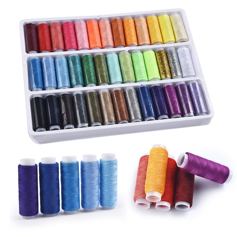 39 Colors 100% Polyester Yarn Sewing Thread Roll Machine Hand Embroidery 200 Yard Each Spool For Home Sewing Kit