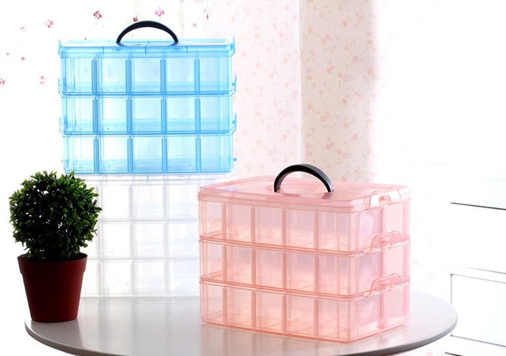 25# Multi-compartment Jewelry Bead Storage Box Clear Plastic Organizer With Handle Large-capacity Multifunctional container