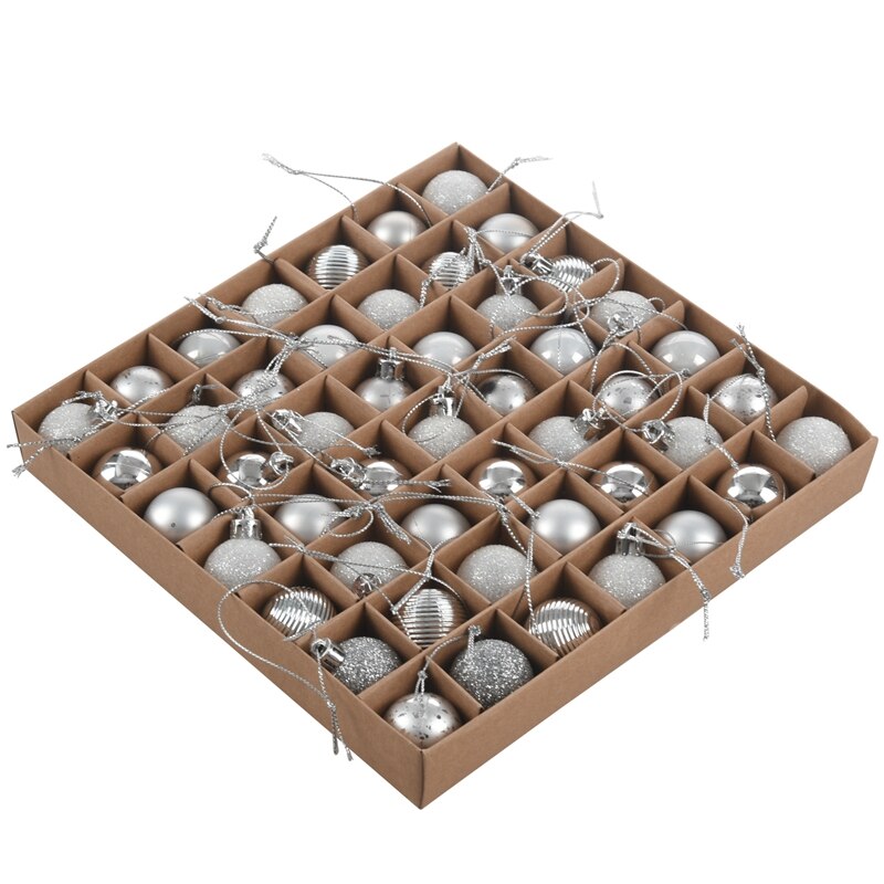 49Pcs Kerstboom Decor Bal Snuisterij Opknoping Xmas Party Ornamenten Decoratie Kerstboom Hangers Voor Thuis Zilver Wit