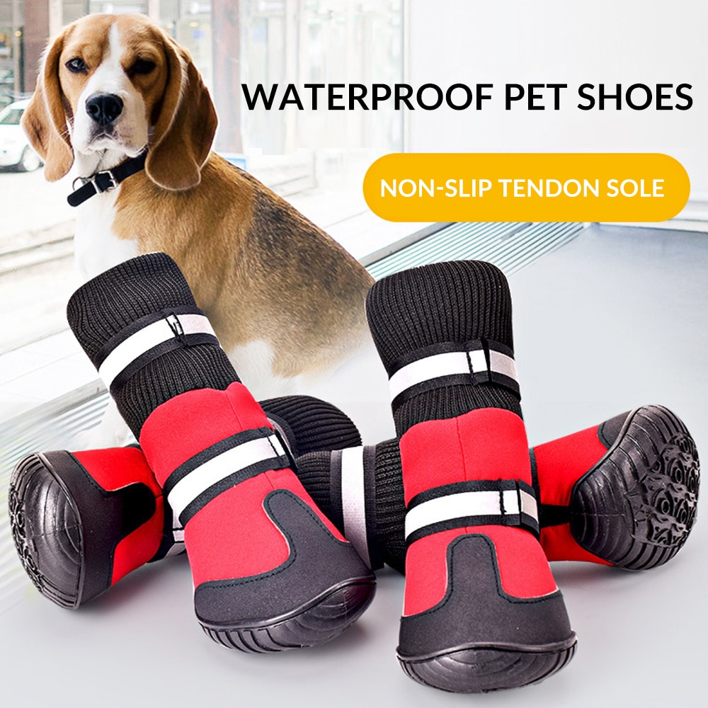 4 pièces hiver chien chaussures Golden Retriever Samos Husky coton bottes tissu imperméable chaussures antidérapantes bottes de pluie grand chien chaussures pour animaux de compagnie