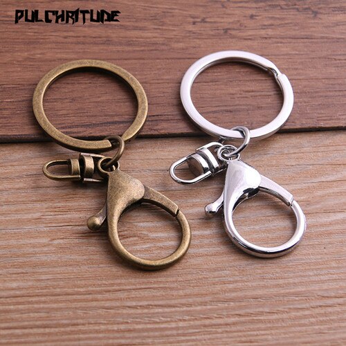 5pcs 30mm Key Ring Long 70mm Popular classic 2 Colors Plated lobster clasp key hook chain jewelry making for keychain P6681: two color