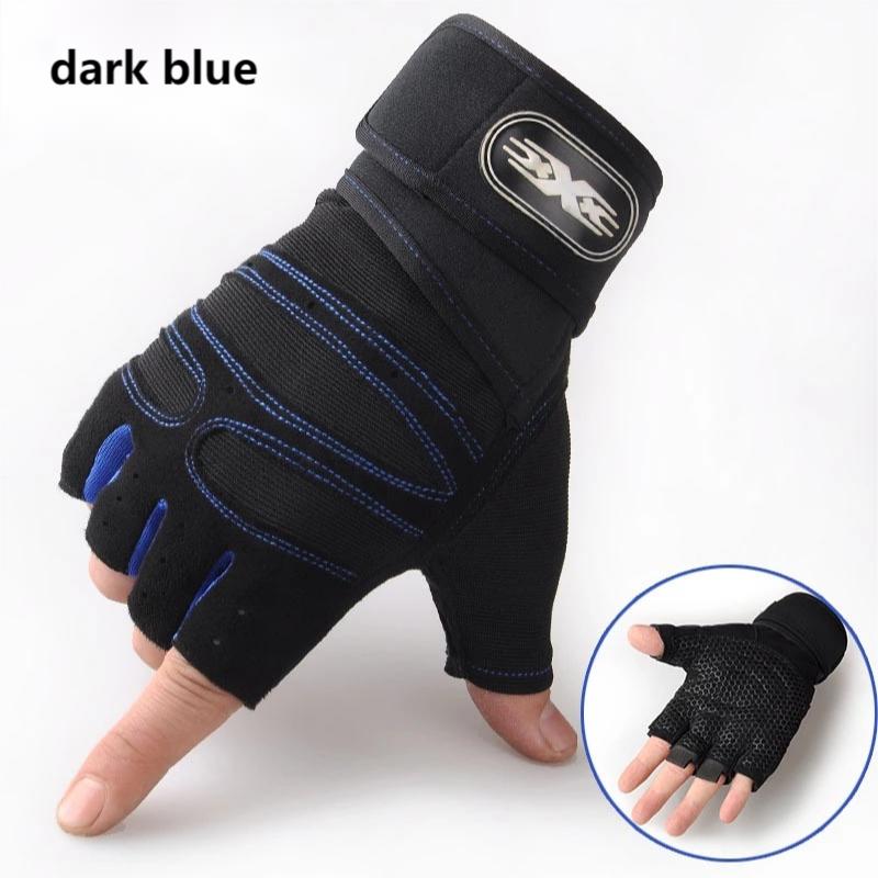 Gants d'haltérophilie antidérapants pour hommes et femmes, équipement de Fitness, respirant, demi-doigt, pour Crossfit, entraînement de force: dark blue / M