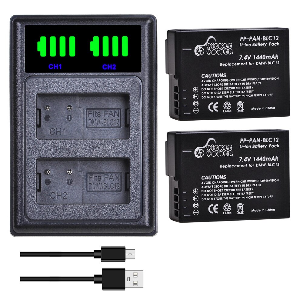 DMW-BLC12 BLC12E BLC12PP Dmw BLC12 Batterij Oplader Kits Voor Panasonic Lumix DMC-FZ200, FZ300, FZ1000, FZ2500, g5, G6, G7, GX8.: Charger and 2Battery