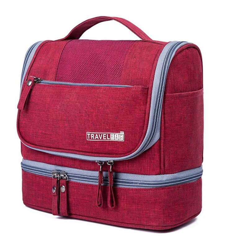 Men Hanging Hook Cosmetic Bag Travel Necessarie Large Toiletry Storage Women Makeup Vanity Cases Organizer Beauty Wash Pouch: Red