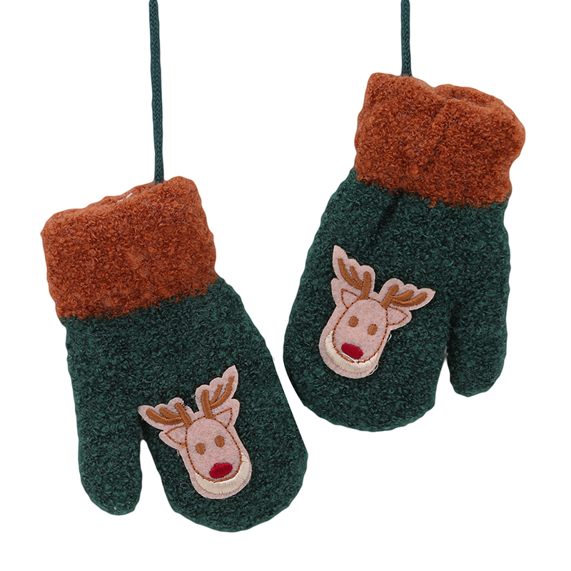 Children Clothing Cotton Flock Spring Autumn Winter Gloves Toddler Kids Cute Thicken Christmas Deer Girls Boys: green