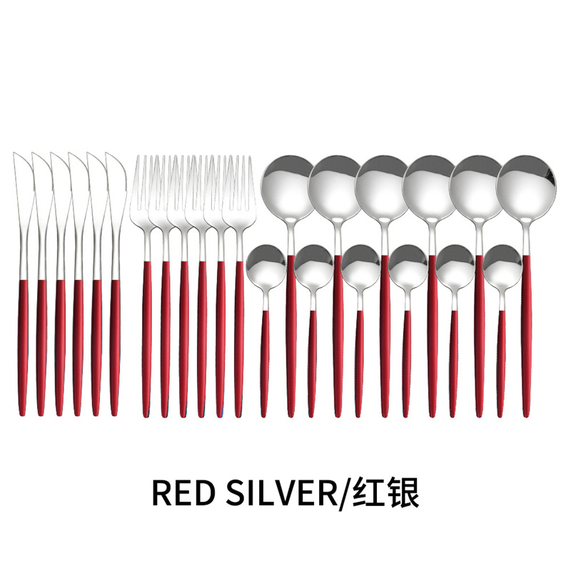 Couverts en acier inoxydable, 24 pièces, service de table, cuillère, couteau, fourchette, couteau, portugais occidental