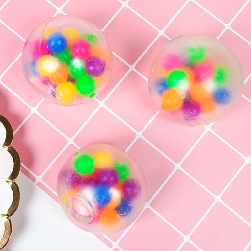 Colorful Beads Grape Ball Stress Squeeze Toy Kneading Decompression Soft Squeeze