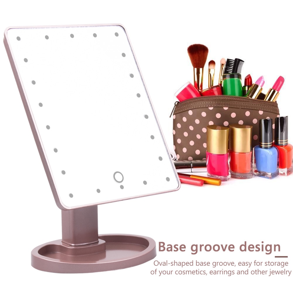 Women Cosmetic Mirror 22 LED Light Touch Screen Makeup Mirror Adjustable 16/22-LED Lights Brightness Desktop Table Mirrors Set