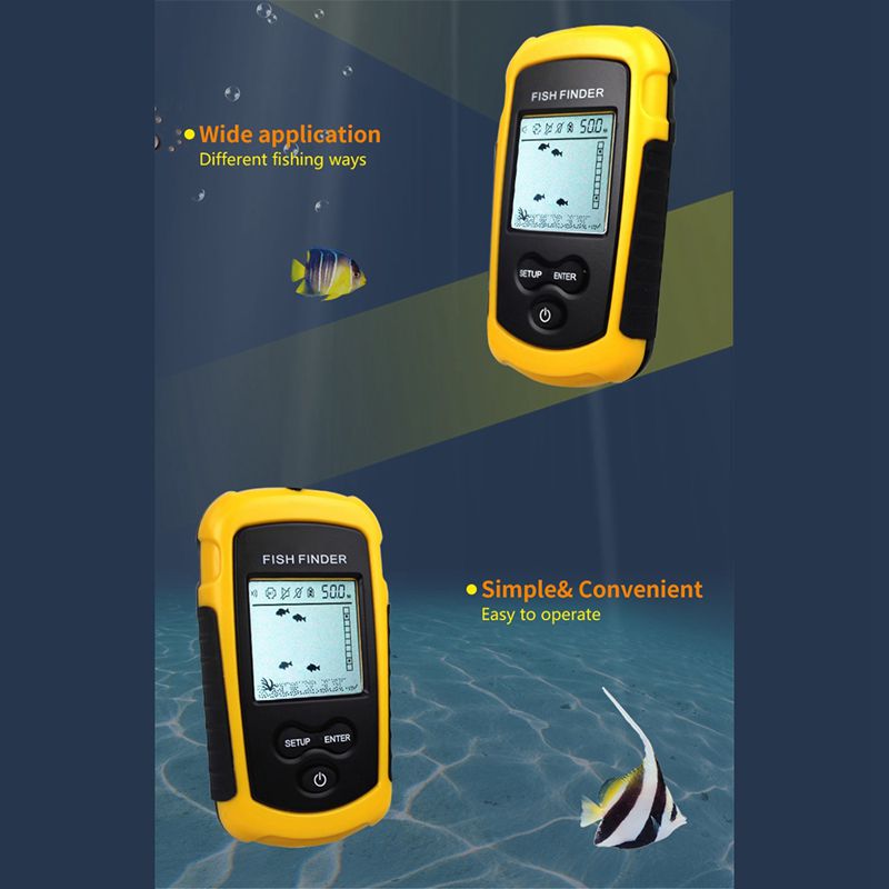 Ff1108-1 bærbar ekkolodsalarm fishfinder ekkolodd 0.7-100m transducersensor dybdefinder  #b3 gul