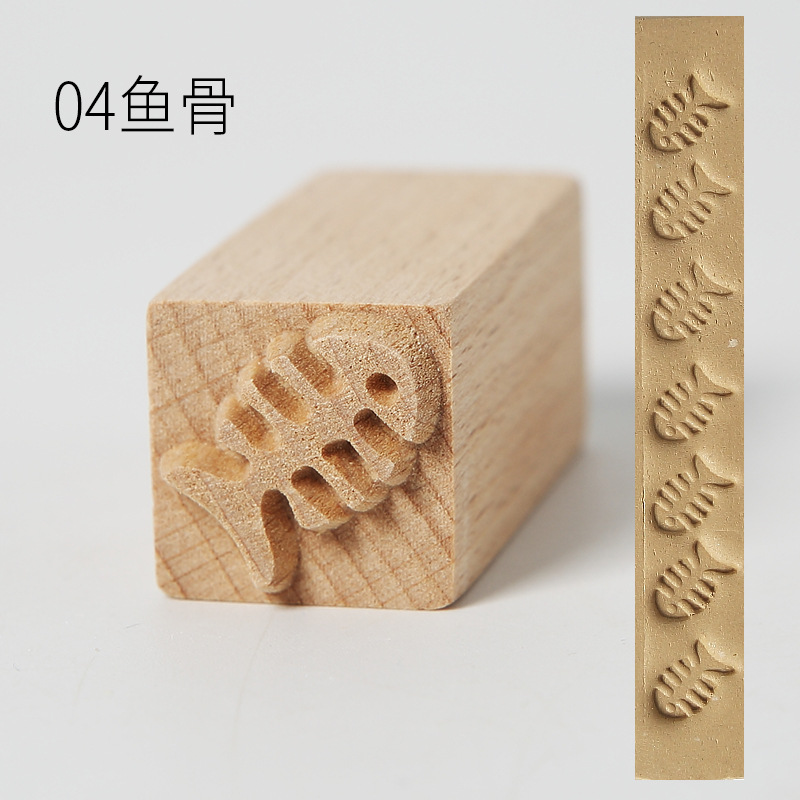 Pottery Wood Texture Seal 16-piece Set of Solid Wood Cartoon Seal Tool Pottery Clay Clay Moon Cake Stamp Mold: 04