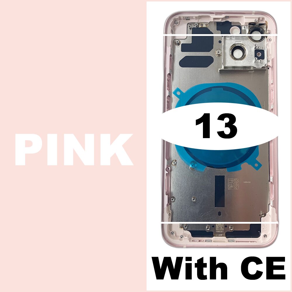 Housing For iPhone 13 Battery Back Cover + Middle Chassis Frame + SIM Tray + Side Key Parts For iPhone 12: 13-Pink - CE