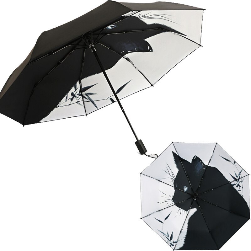 Sombrilla plegable Original para hombre y mujer, Parasol con de gato de dibujos animados UPF50 + paraguas Anti uv para estudiantes, Parapluie de equipo de lluvia para niños
