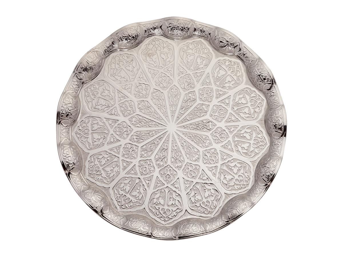 From Istanbul Grand Bazaar Coffee Time Decorative Coffee Tray Tea Tray Authentic Trays Tumbled Home Decoration 100: Silver Color