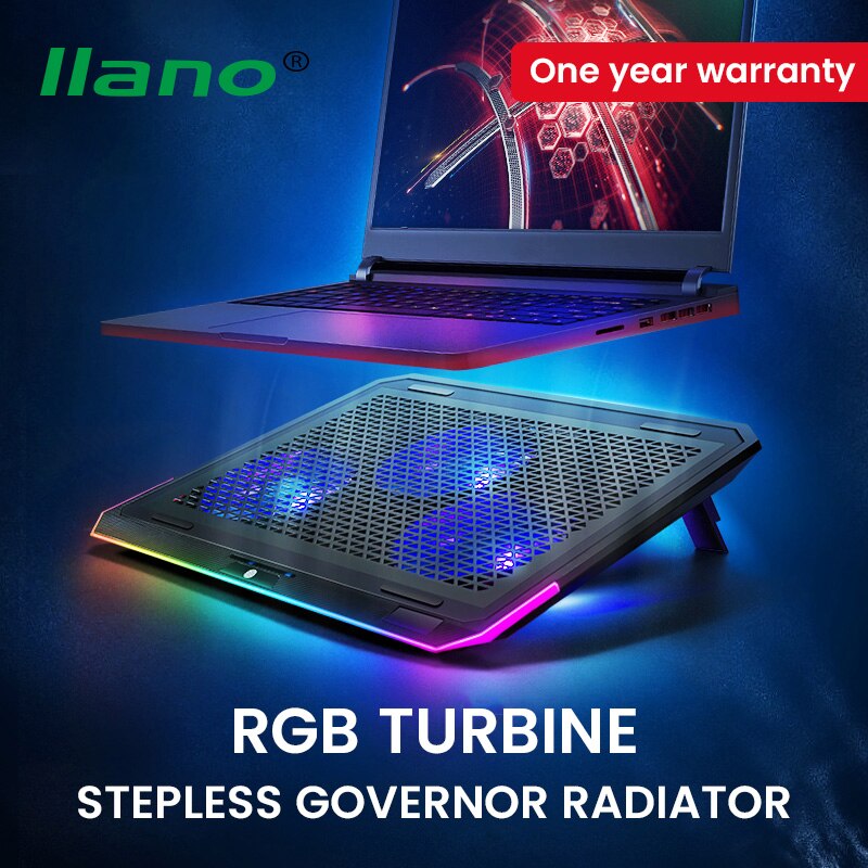 Llano innen 17 tommer spilling laptop kjøler 3 fans laptop kjølepute full omgi rgb telt notisbok radiator stativ
