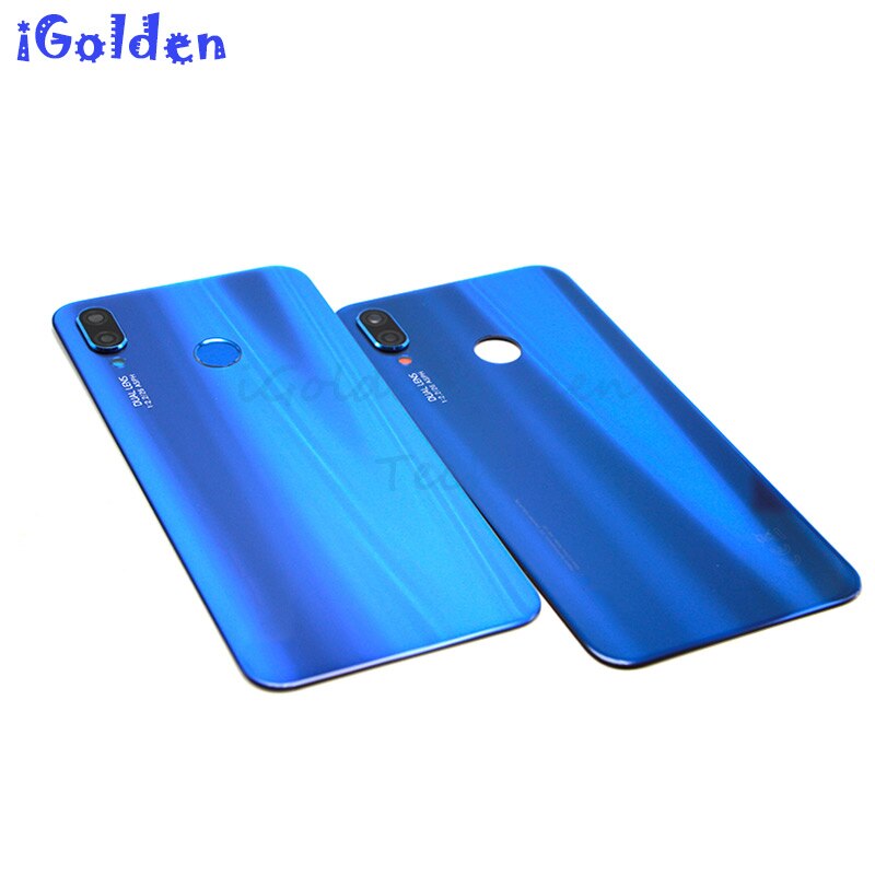Til huawei  p20 lite bagbatteri bagdæksel låge hus kabinet glas panel+kamera linse+ fingeraftryk knap nova 3e batteri dør